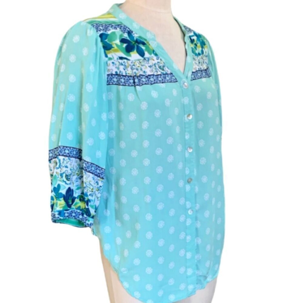 Figueroa & Flower Top‎ BOHO Floral Button Up V-Neck Sz PL #354G - Picture 3 of 7